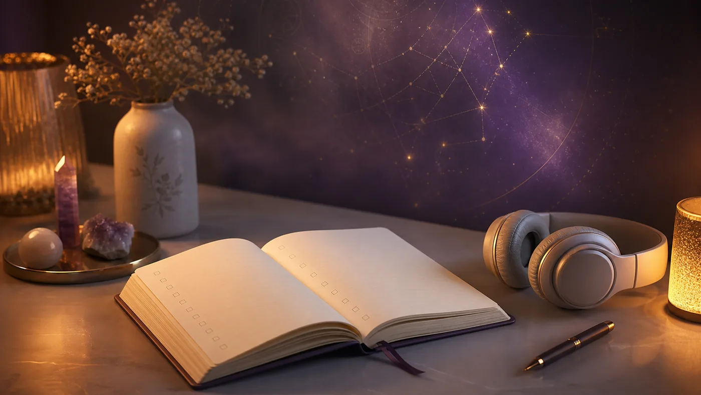 Calm manifestation audio journaling routine with headphones